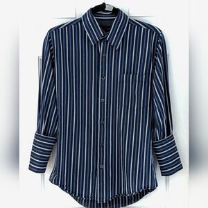 7 Diamonds Black, Gray & Blue Striped Casual Button Down Shirt Men's Size Small